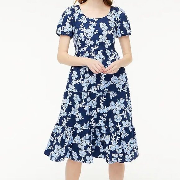 J. Crew Factory Dresses & Skirts - J.Crew Factory Tiered Poplin Puff-sleeve Midi Dress